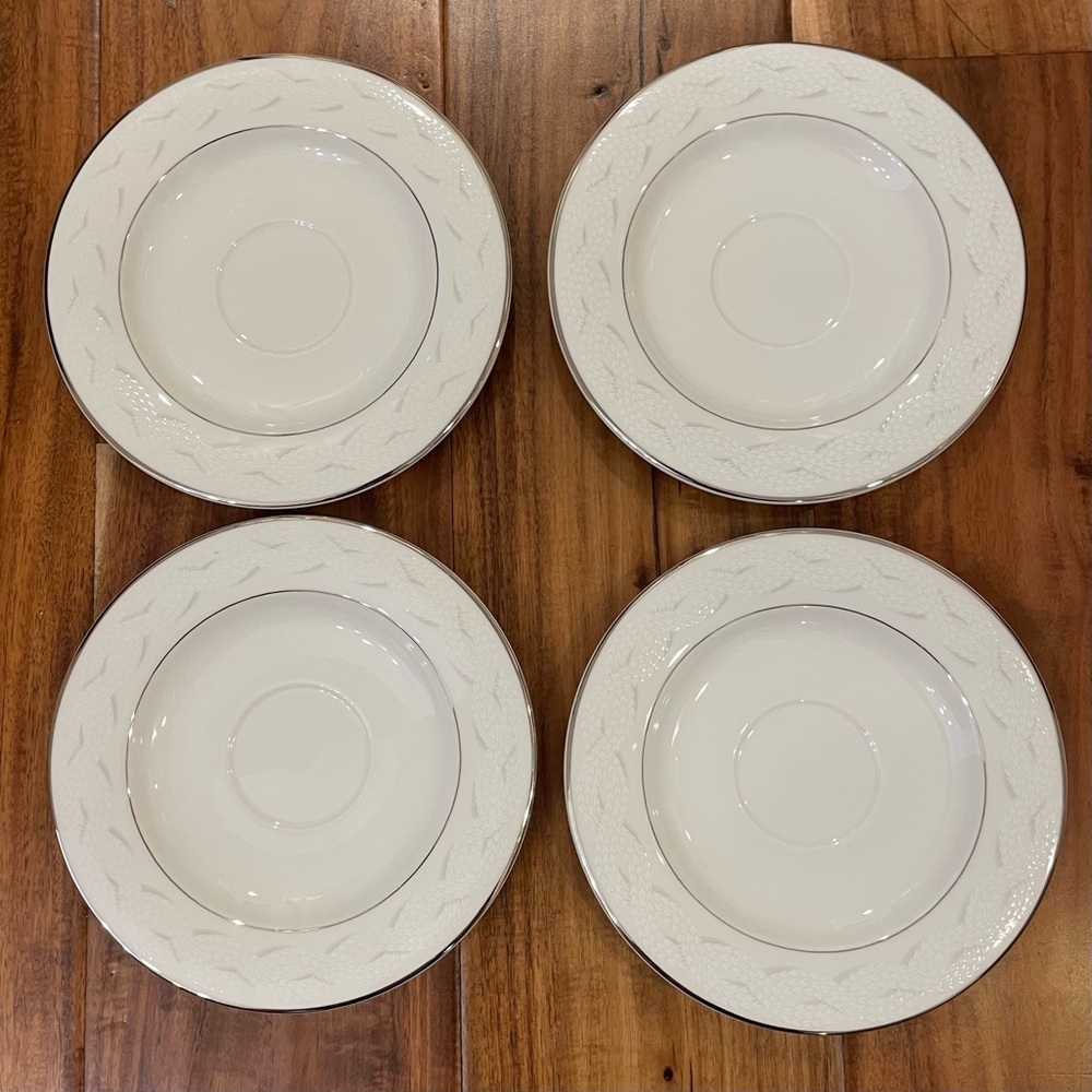 Hankook St. James Fine China Super Bone Small Side Plates 6” White W Silver Rim